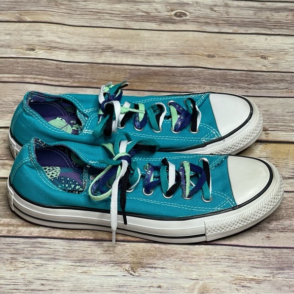 Converse Chuck Taylor All Star Teal Tropical Skull Triple Laces Mens 6 Womens 8 - Picture 4 of 16